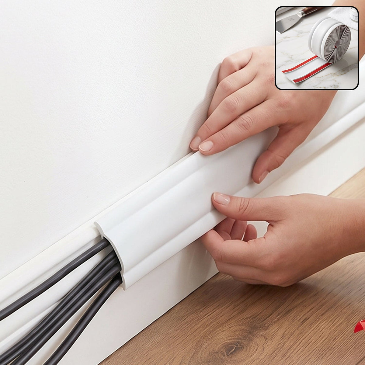 Adhesive cable protector cord cover, 3 meter floor and wall wire hider (3 mtr) Main image