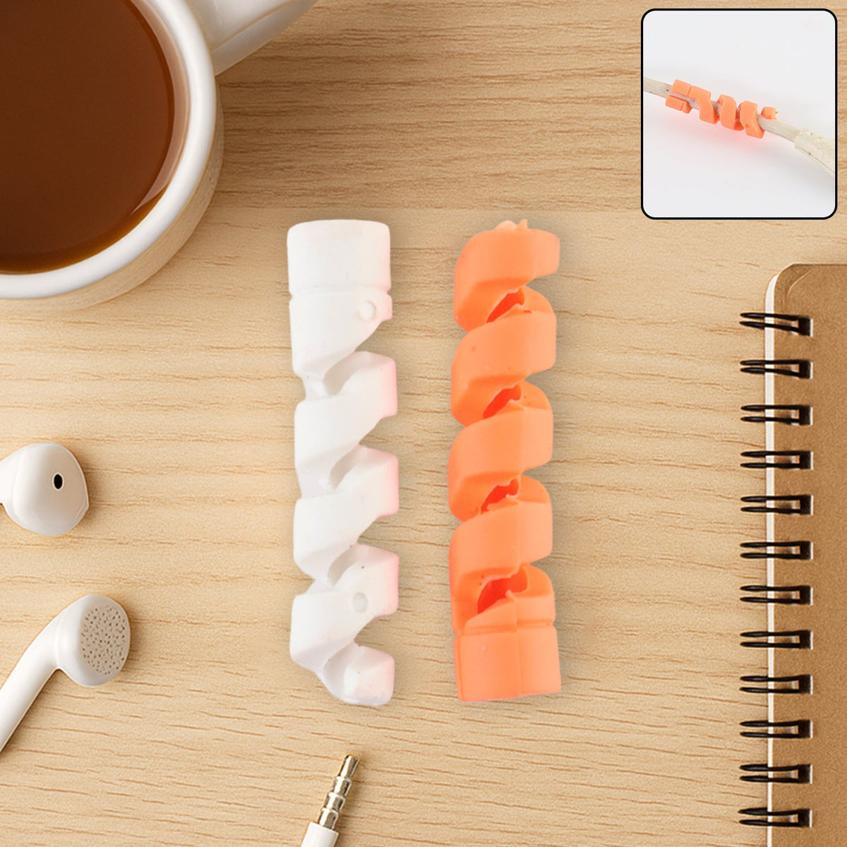 Cable protector wrapped around a white charging cable, preventing fraying. Main image