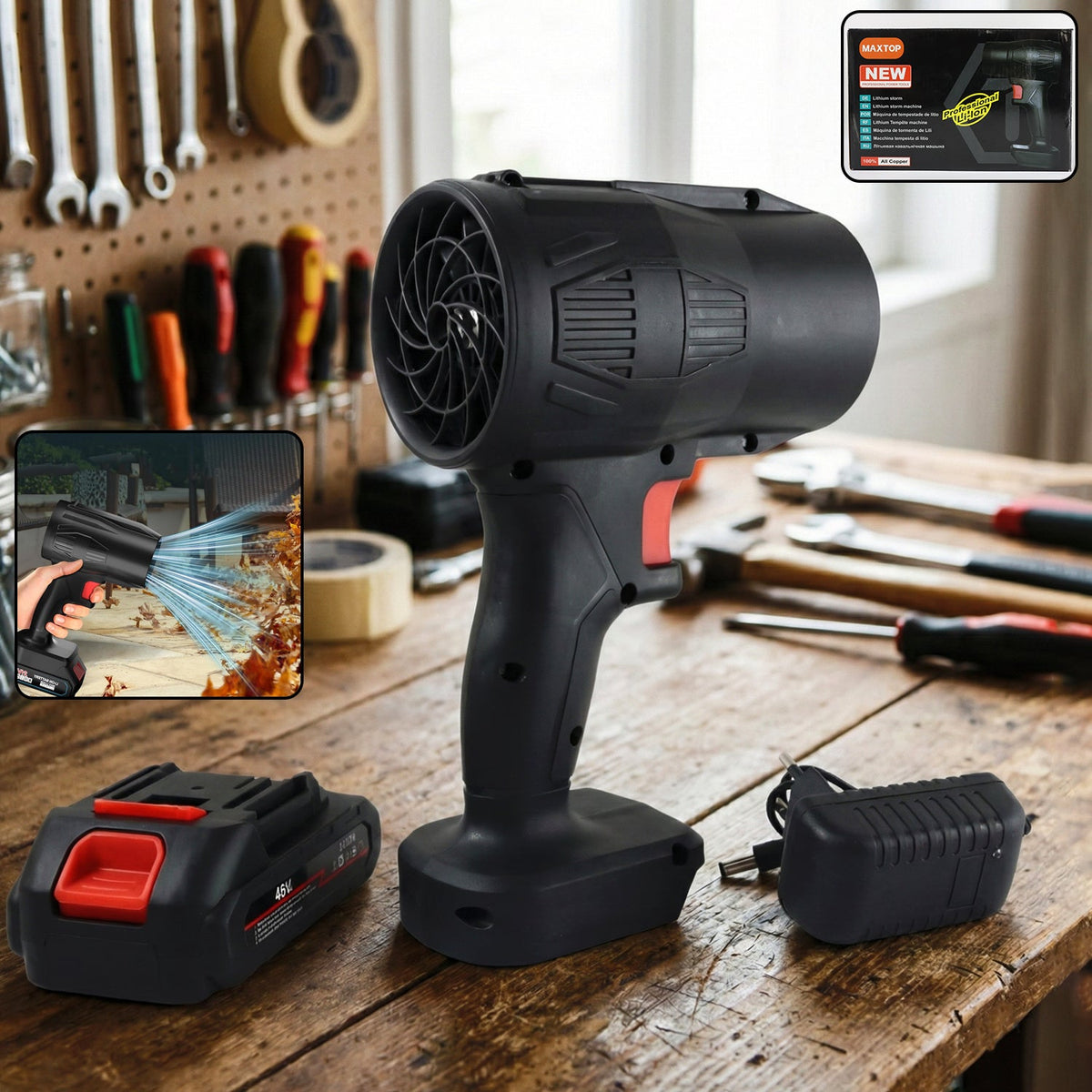 High power cordless leaf blower with rechargeable battery in white and black Main image