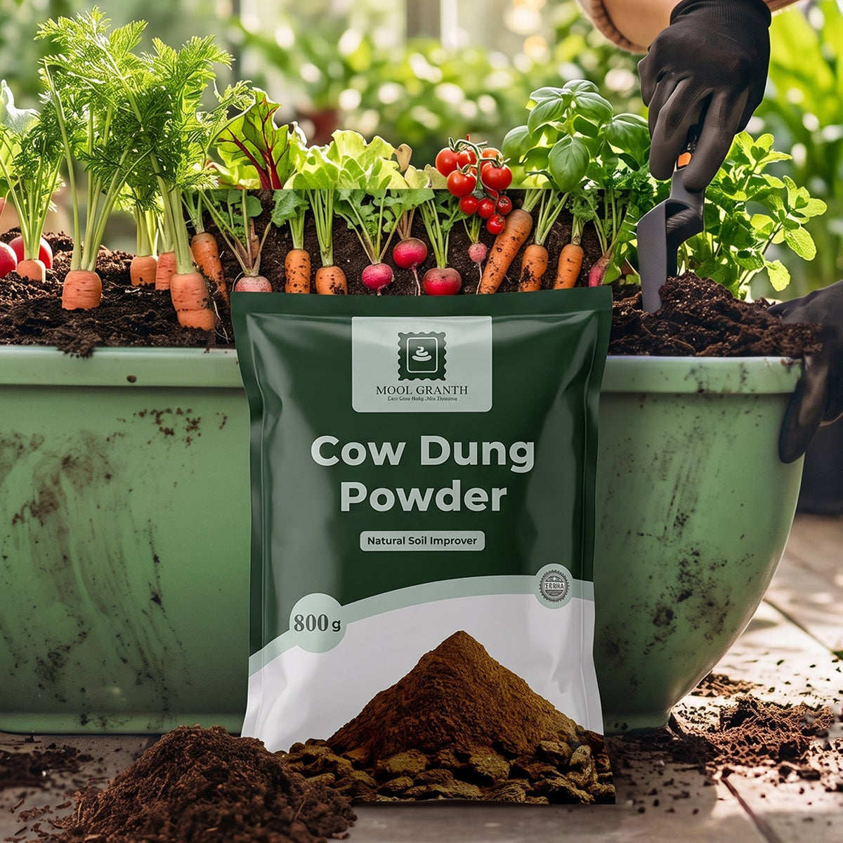 Organic cow dung powder 800g, natural soil improver and manure for plants (1 pc) Main image