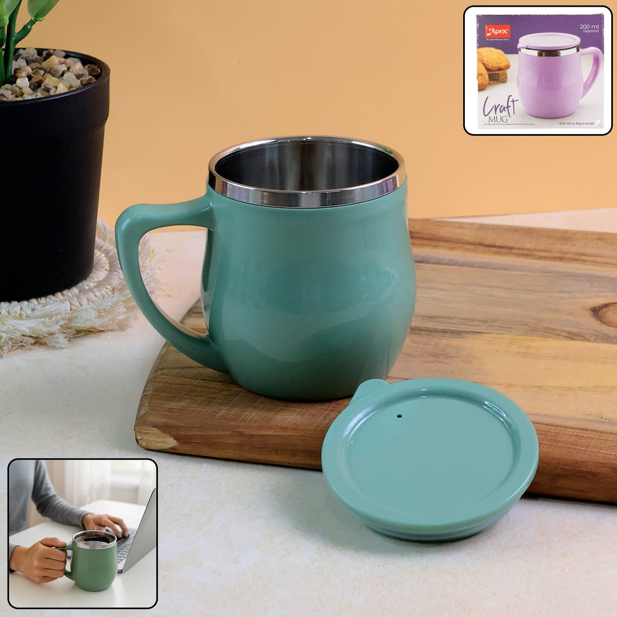 Double-wall desk mug with spill-resistant lid for hot beverages Main image