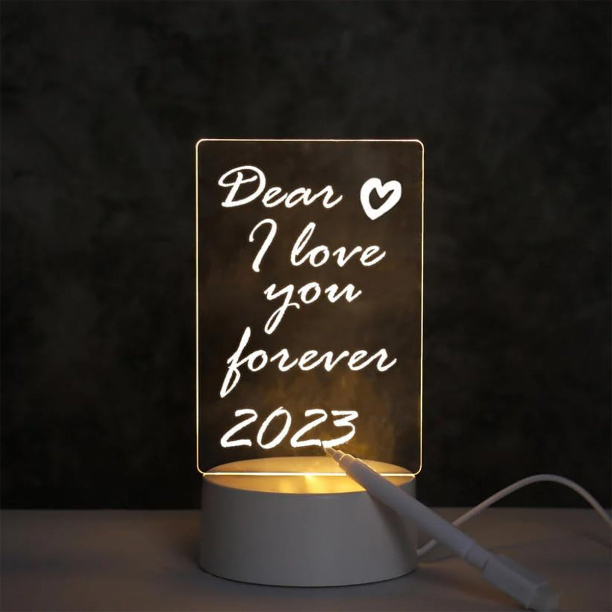 LED Acrylic Message Board Night Lamp glowing with handwritten message in a cozy room Main image