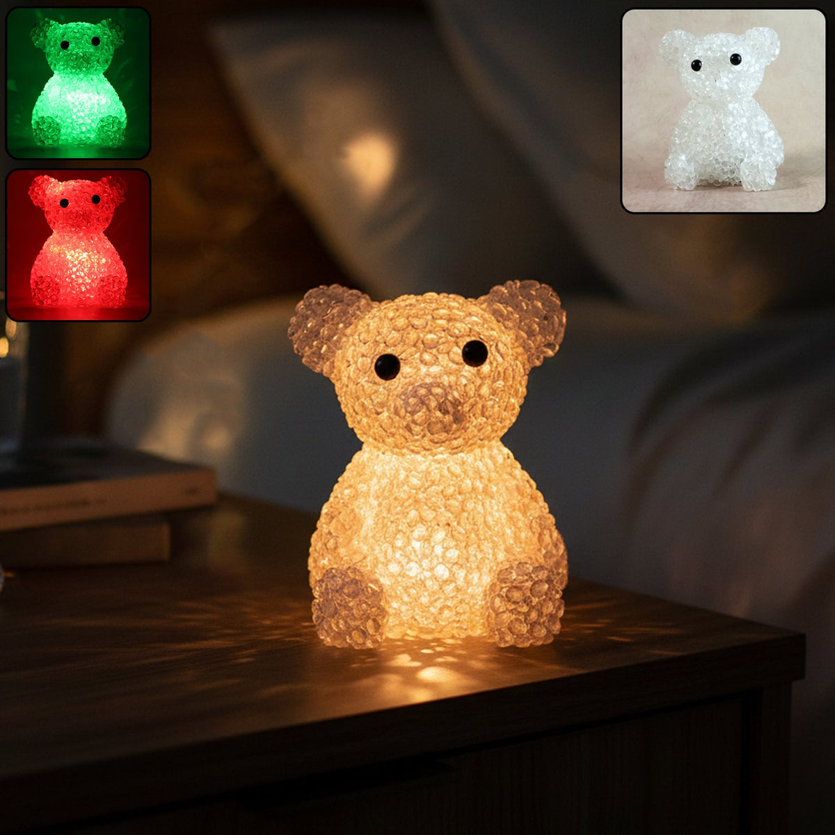 Bear shaped decorative LED night lamp with color-changing glow on table Main image