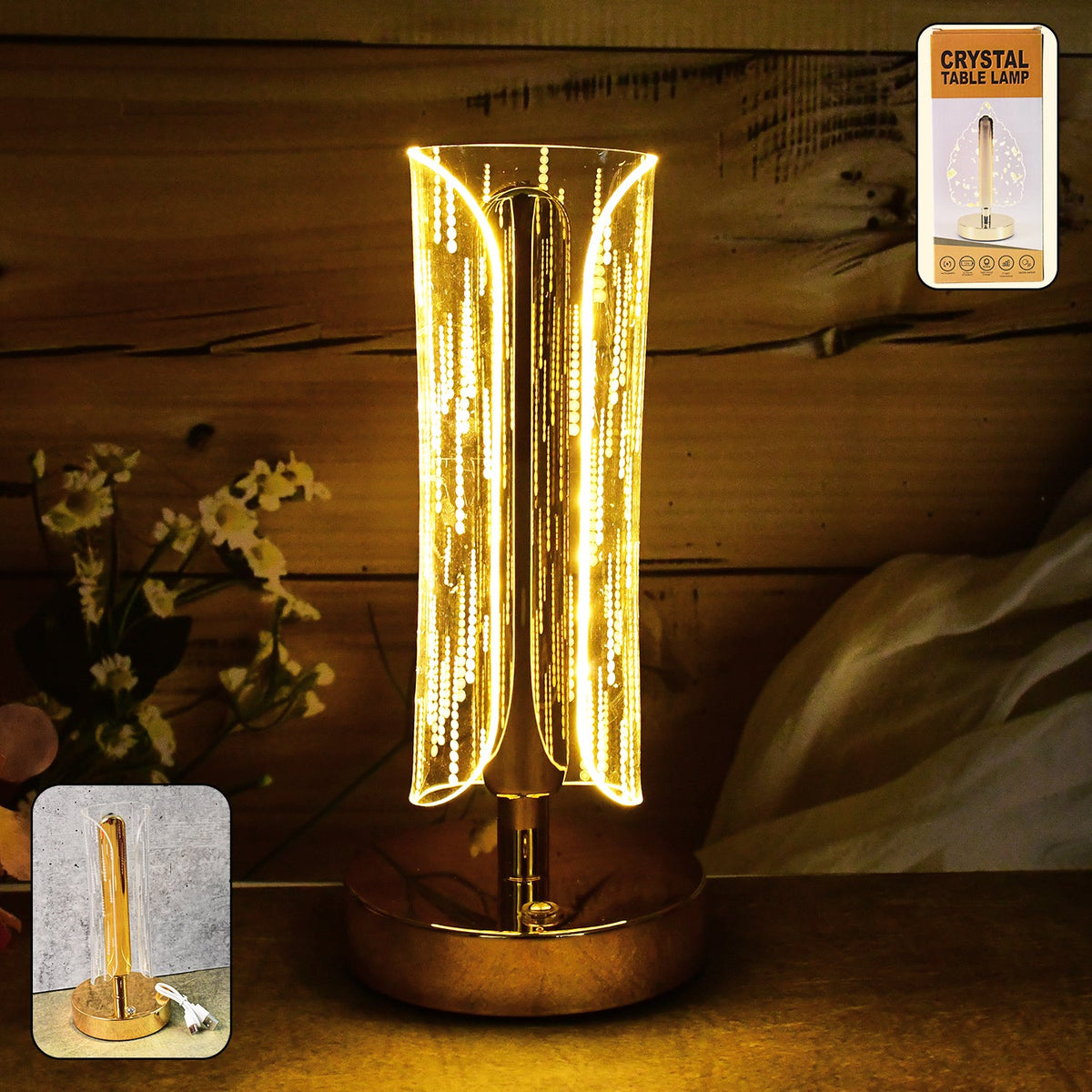 Tall cylinder crystal table lamp with elegant design and warm LED glow Main image