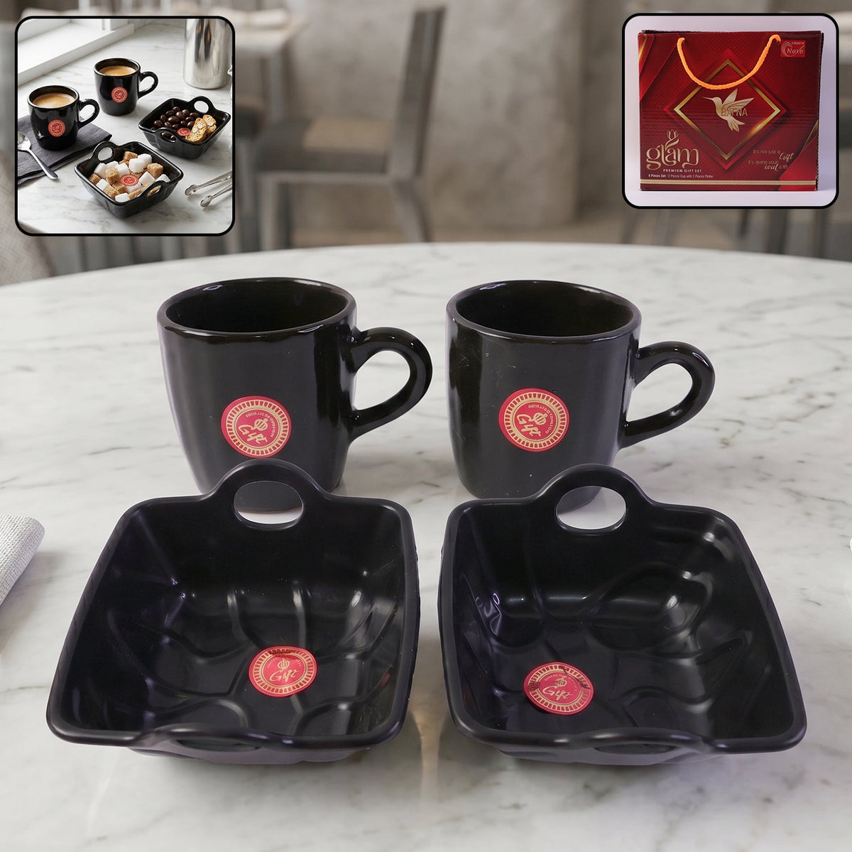 Complete Play Station ceramic mug and serving bowl set, 4-piece, displayed elegantly. Main image