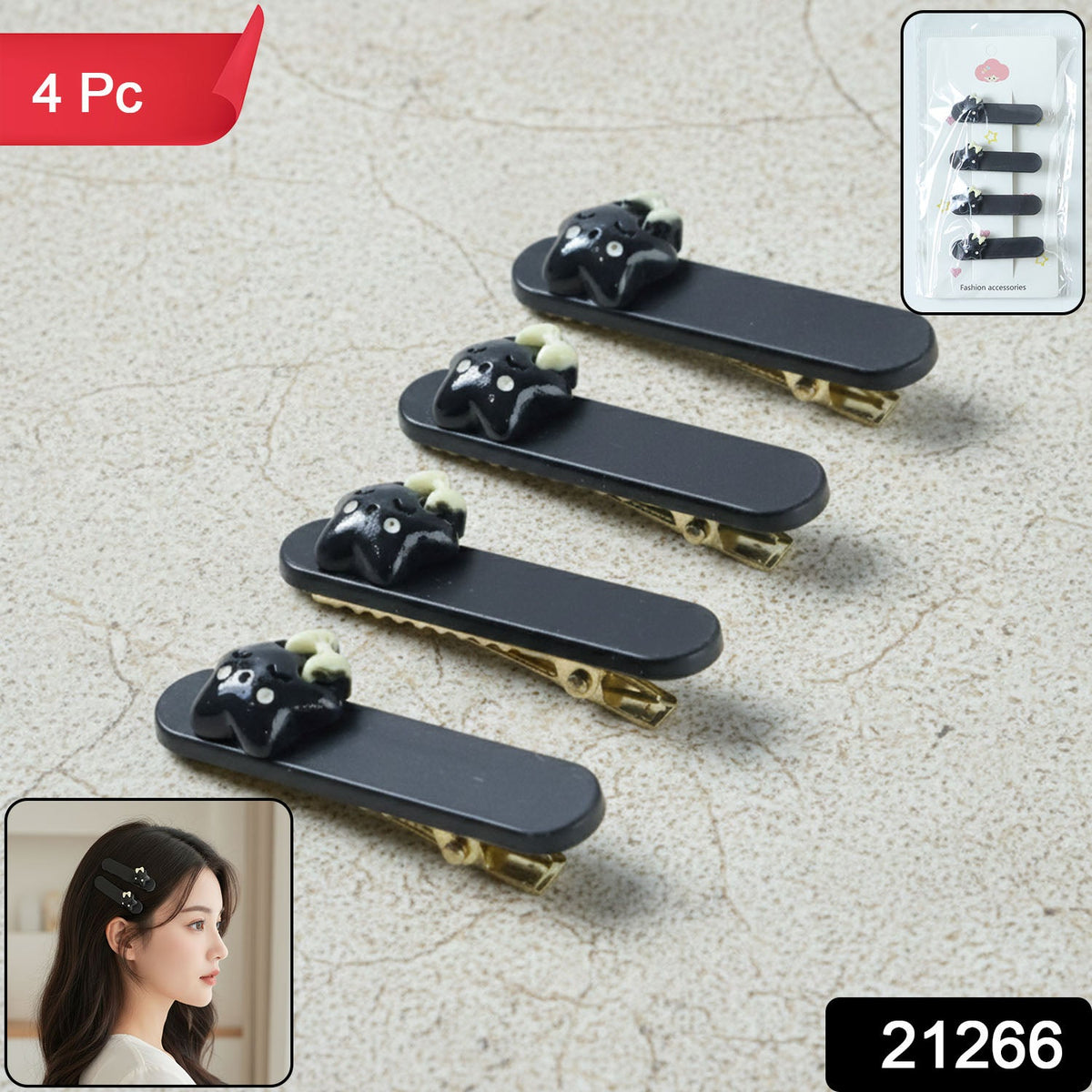Set of 4 cute cat hair clips with premium matte finish Main image