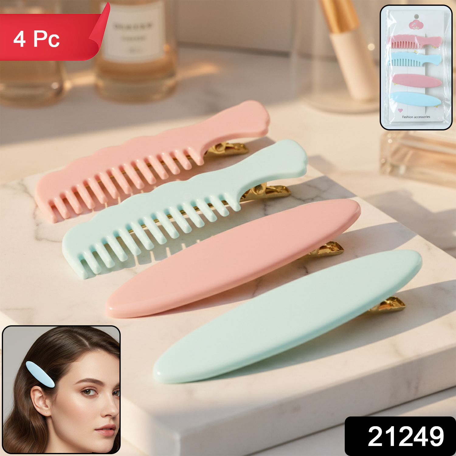 Pastel Comb Hair Clip Set – Lightweight Daily Styling Pack of 4 Secondary image