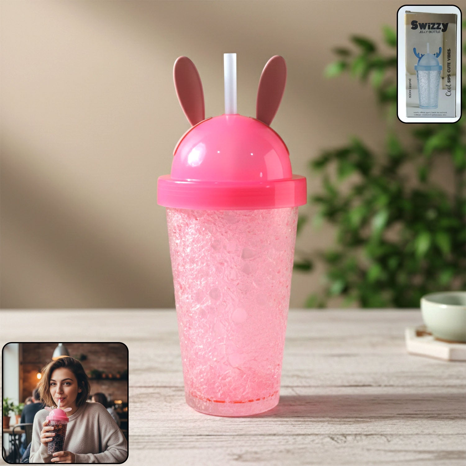 Bunny Ear Sipper Bottle – Cute 500 ML Spill-Resistant Water Bottle Secondary image