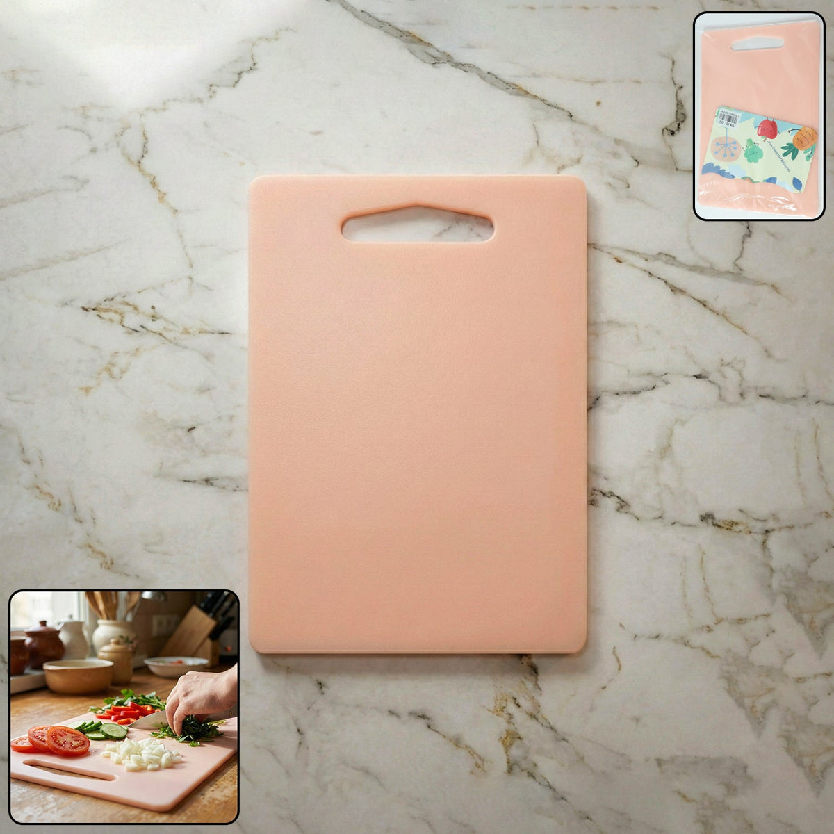 Plastic chopping board with handle grip on kitchen counter Main image