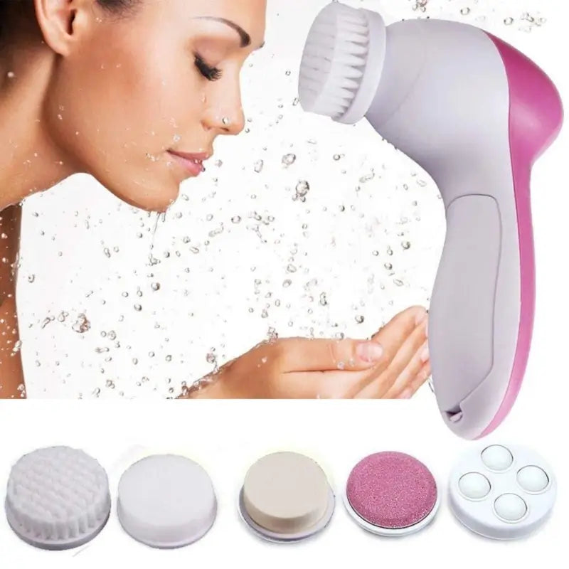 5 in 1 Facial Beauty Care Massager Brush – Electric Face Cleansing & Massage Tool with Interchangeable Heads