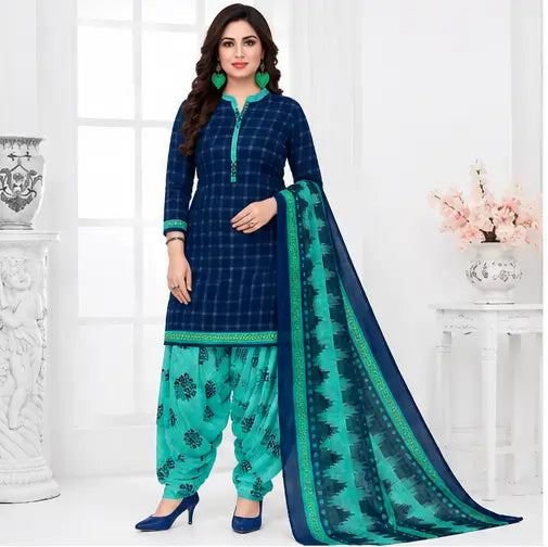 Women's Printed Crepe Suit Dress Material with Chiffon Dupatta – Unstitched 3-Piece Ethnic Suit Set