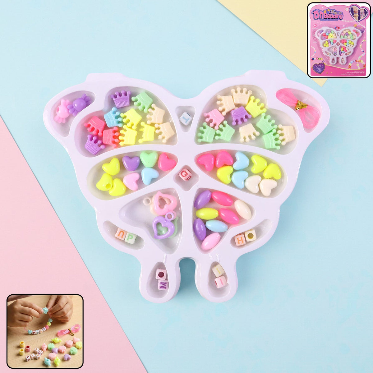 DIY beading jewellery making kit with butterfly organizer tray and colorful beads Main image