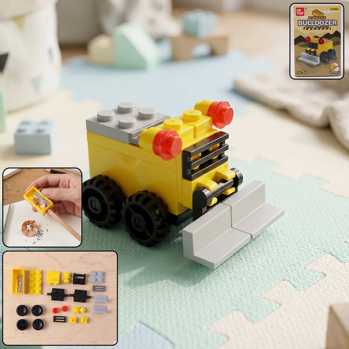 Cute bulldozer pencil sharpener toy, fun desk accessory for kids Main image