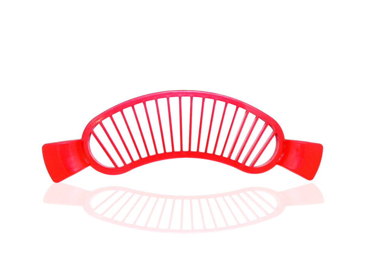 Food-grade plastic banana slicer with ergonomic handle for safe cutting. Main image