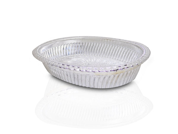 Side view of a shining silver gift tray, perfect for festive occasions.