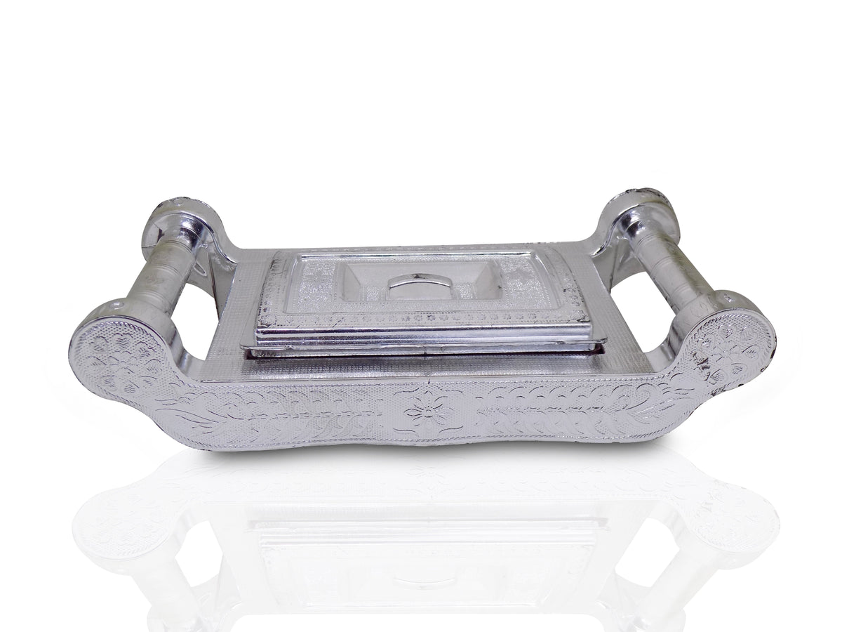 Elegant silver storage box with four sections for gifts and dry fruits. Main image
