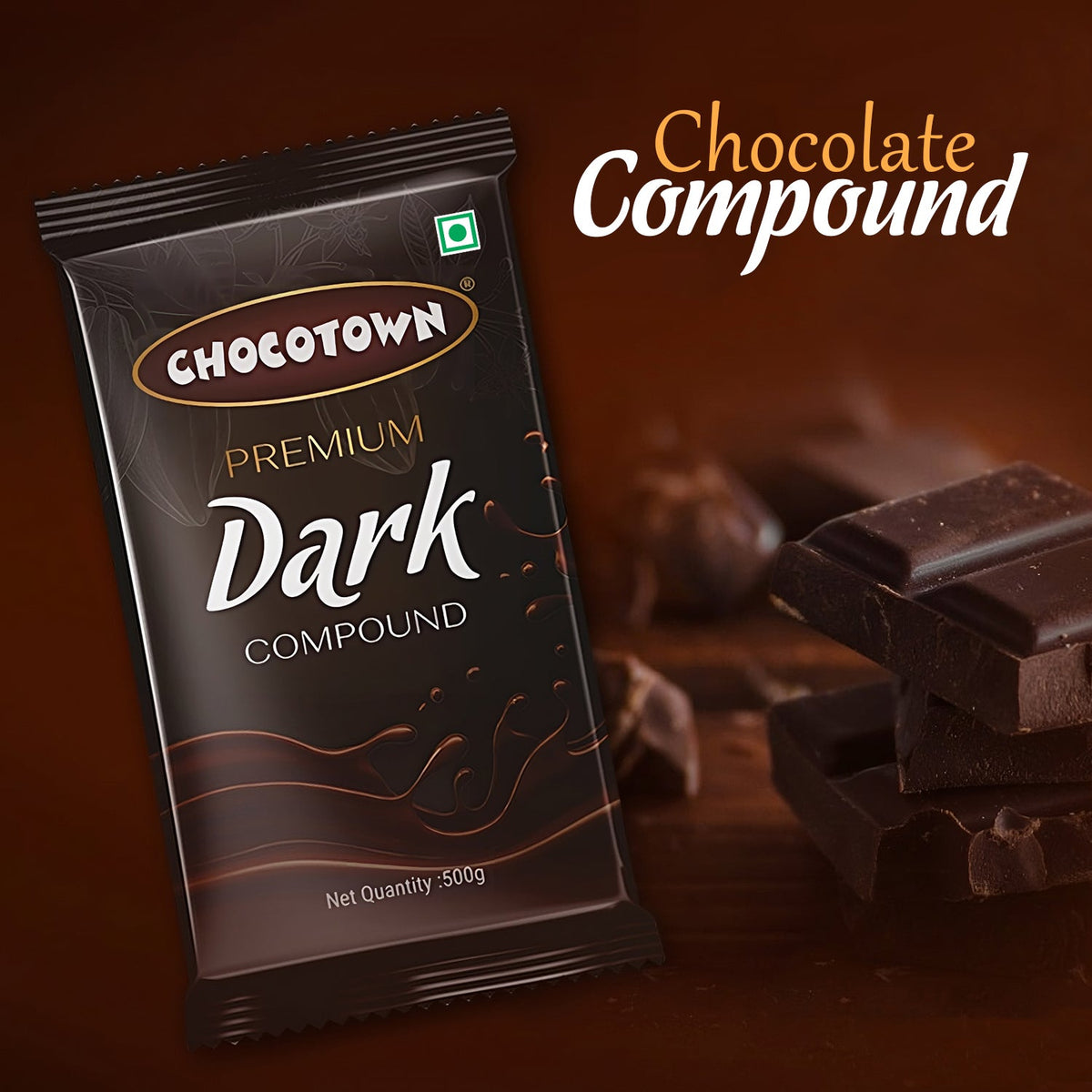 Chocotown Dark Chocolate Compound slab, 500gm, ready for baking. Main image