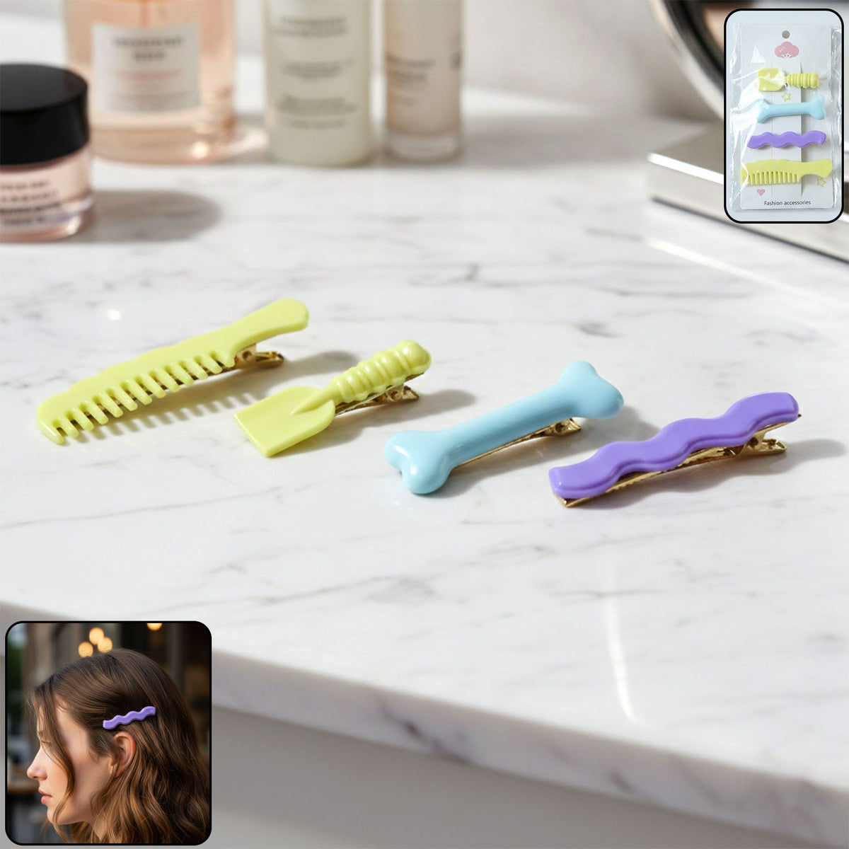 Set of 4 alligator hair clips for girls and women in decorative design Main image