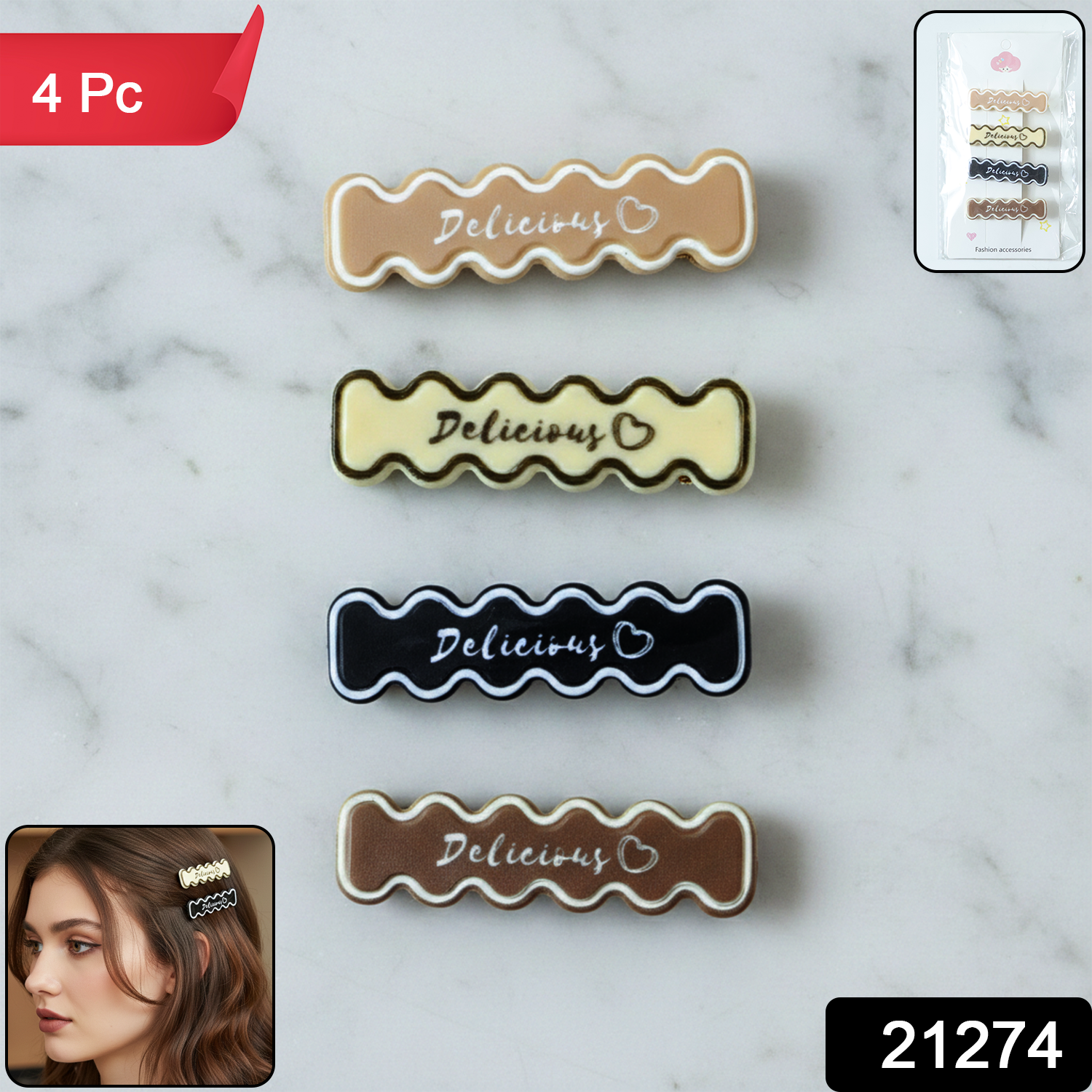 Elegant Design Hair Clips – Stylish 4-Pc Snap Set for Women Secondary image