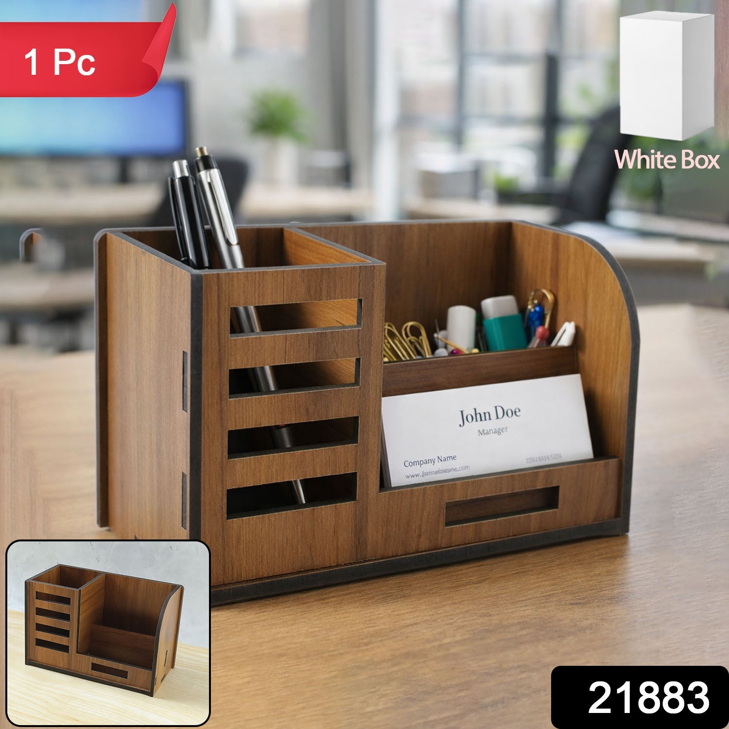 Wooden Desk Organizer – Multi-Compartment Office Storage Stand Secondary image
