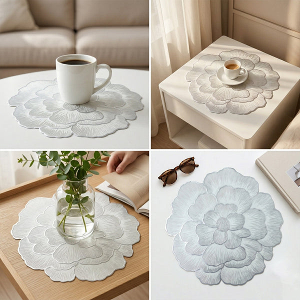 Decorative floral PVC table mat on a dining surface