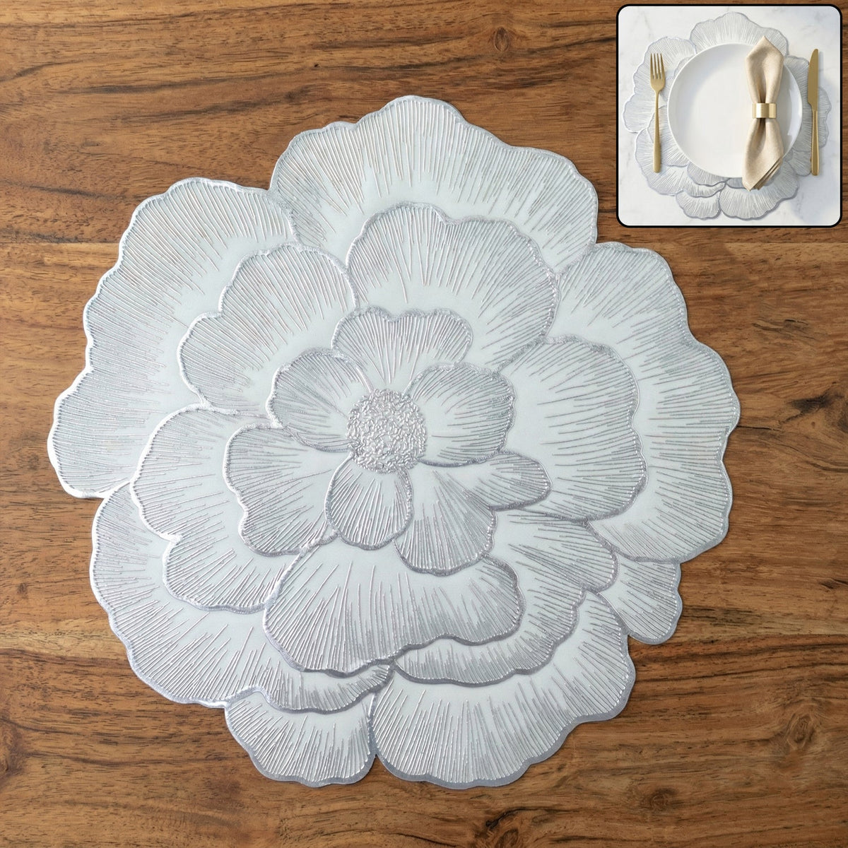 Elegant round floral PVC dining table mat for protection and decor Main image