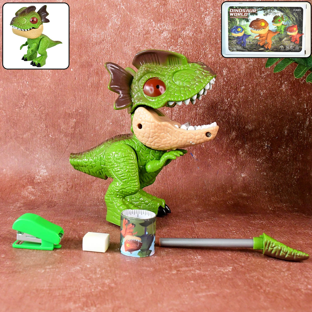 Dinosaur-shaped stationery gift set for kids with pencil and sharpener Main image