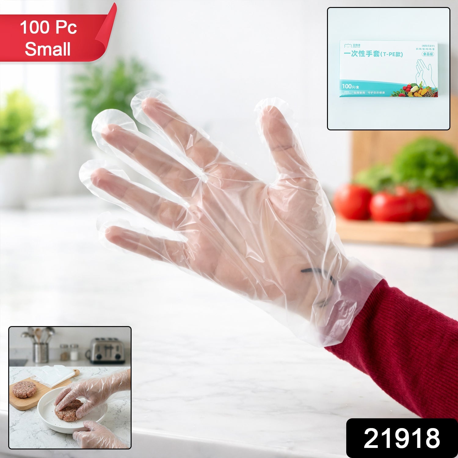 Disposable plastic hand gloves – lightweight food-safe cover Secondary image
