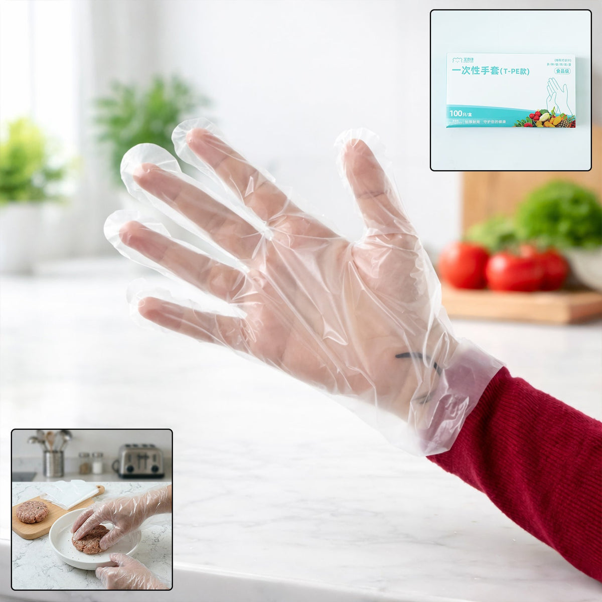 Transparent disposable plastic hand gloves for food and cleaning tasks Main image