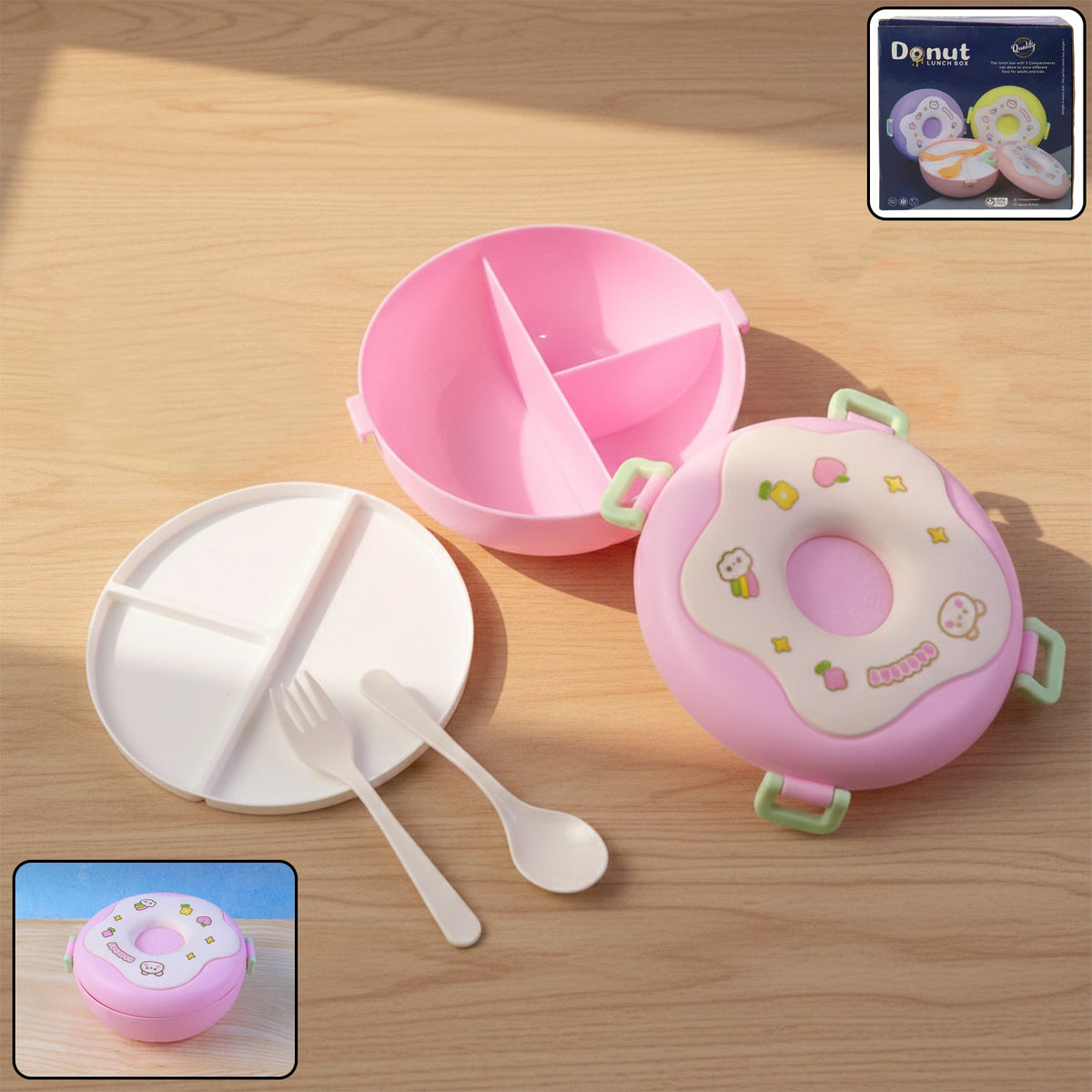 Donut Lunch Box, front view, in vibrant mixed colors. Main image