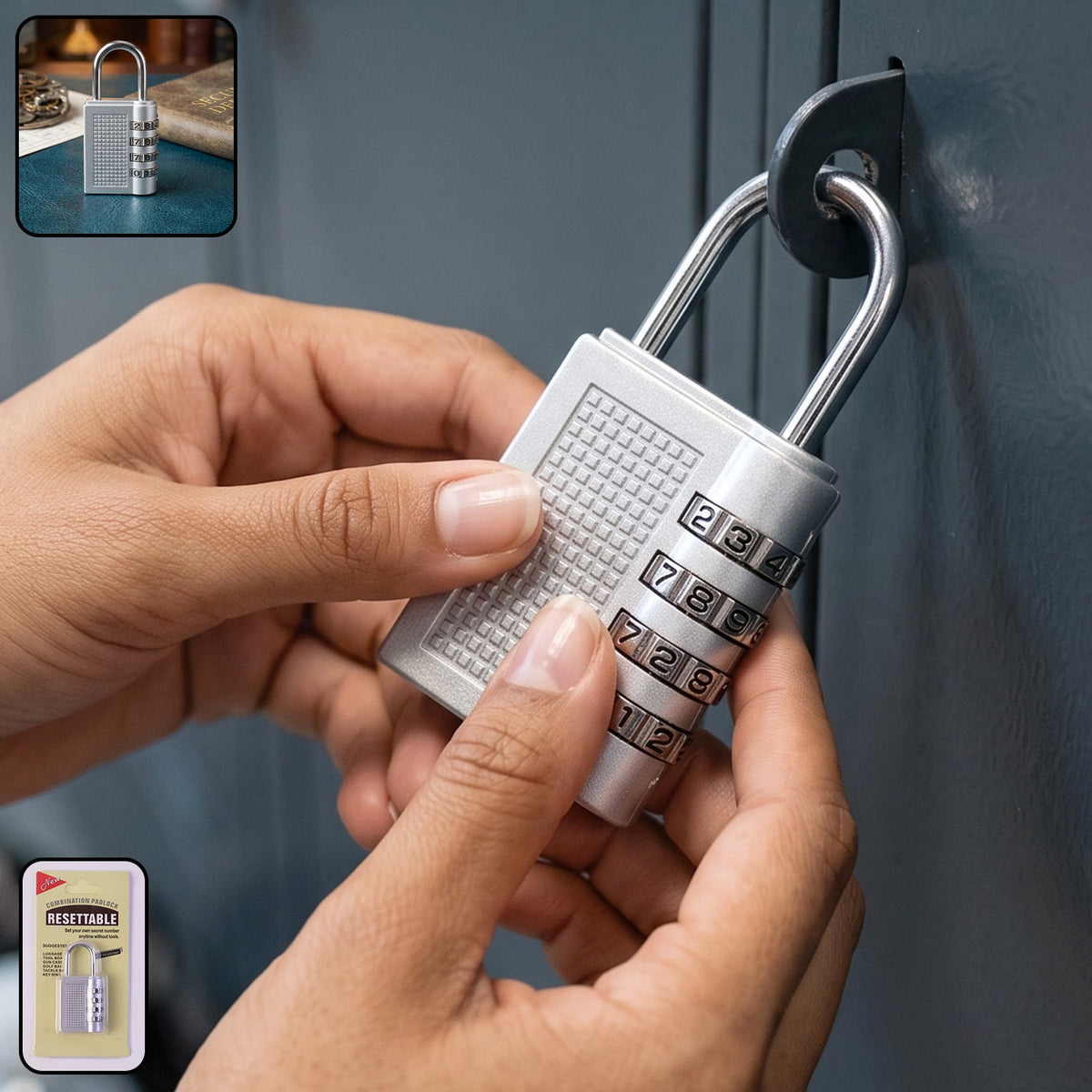 4 Digit Combination Padlock Resettable Number Lock for Luggage and Locker (1 Pc) product image Main image