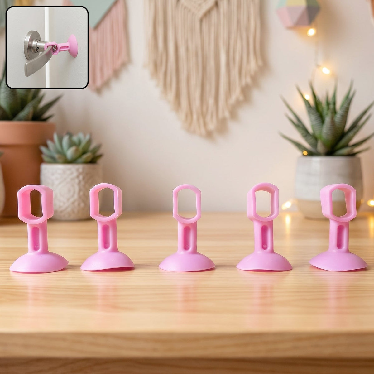 Set of 5 silicone door stoppers with suction base for wall protection Main image