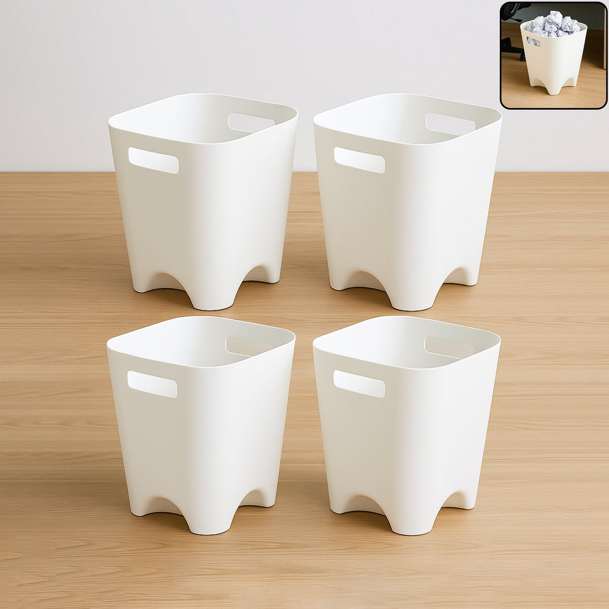 Compact plastic dustbin set in a modern square design, suitable for any room. Main image