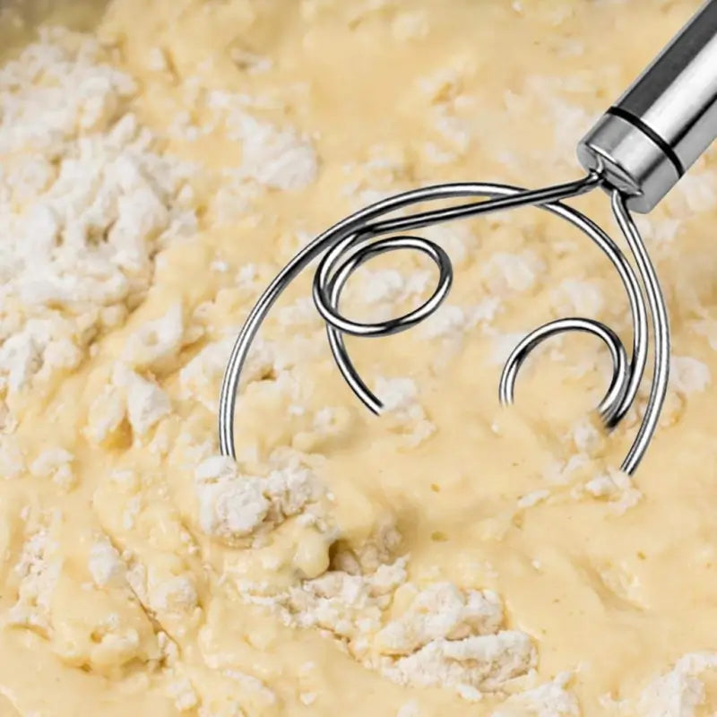 Stainless Steel Dough Whisk Mixer 1 Pc | Danish Dough Blender for Atta, Chapati, Roti, Bread & Pizza Dough | Manual Kitchen Dough Mixer