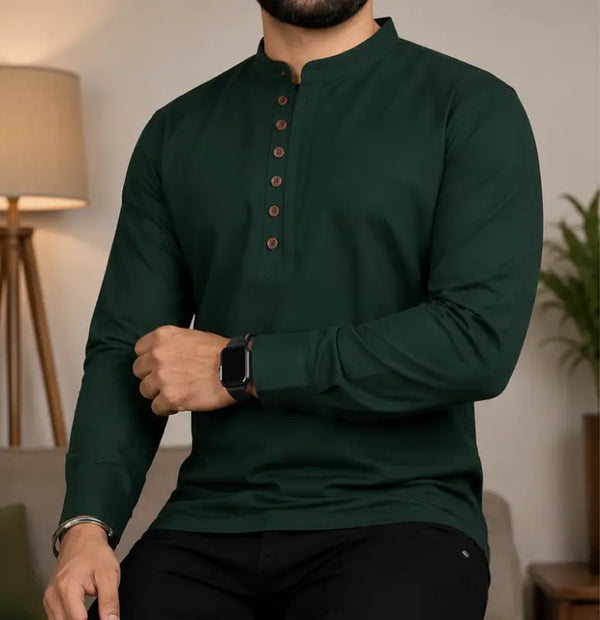 Men's Solid Cotton Blend Kurta – Full Sleeve Casual & Festive Ethnic Wear for Men