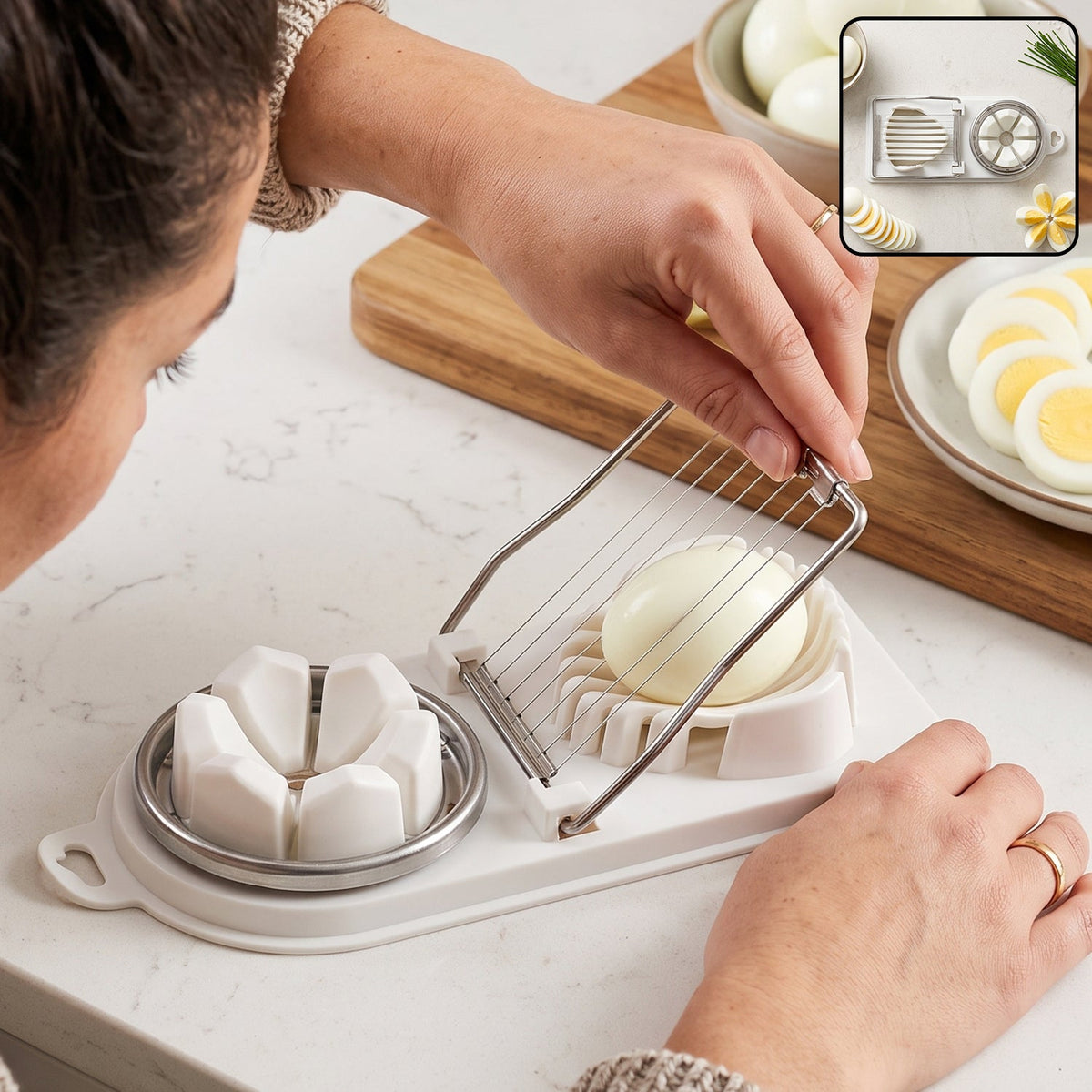 2 in 1 stainless steel egg cutter, slicer and wedger for boiled eggs (1 pc) Main image