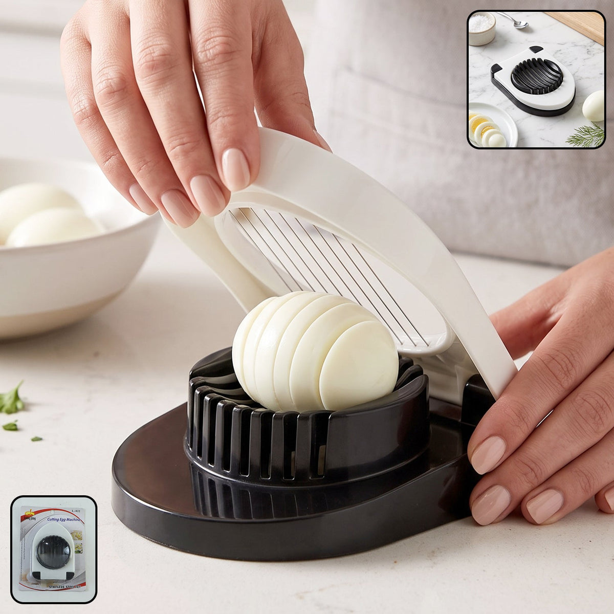 Egg cutter slicer with stainless steel wire for boiled eggs (1 pc) Main image