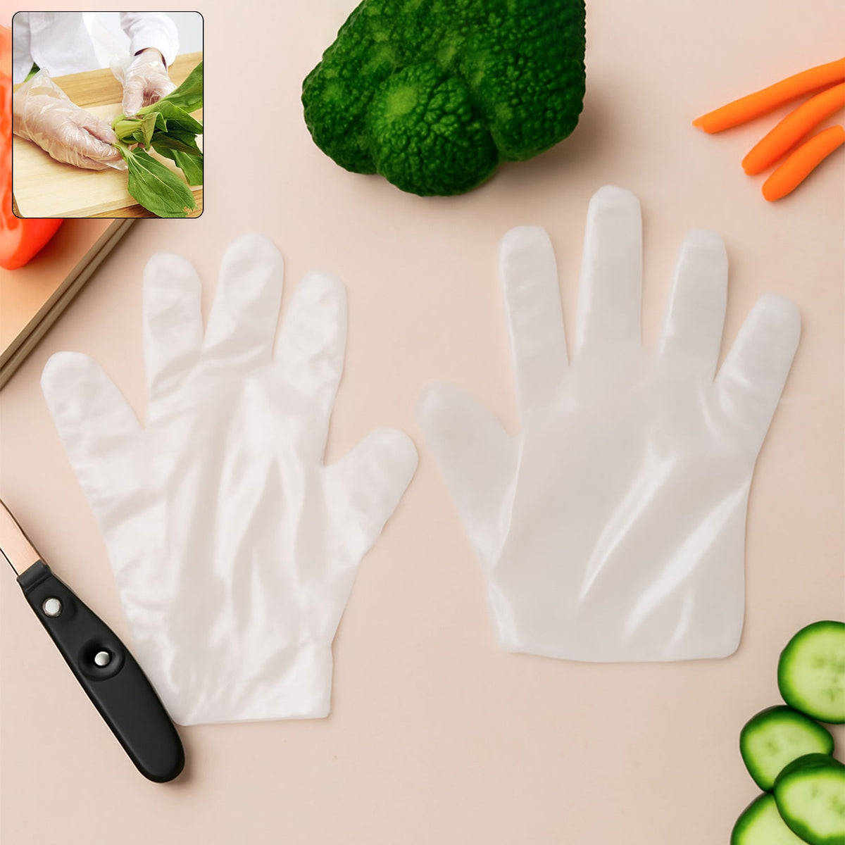 Pack of 100 disposable eco-friendly kitchen gloves for safe handling Main image