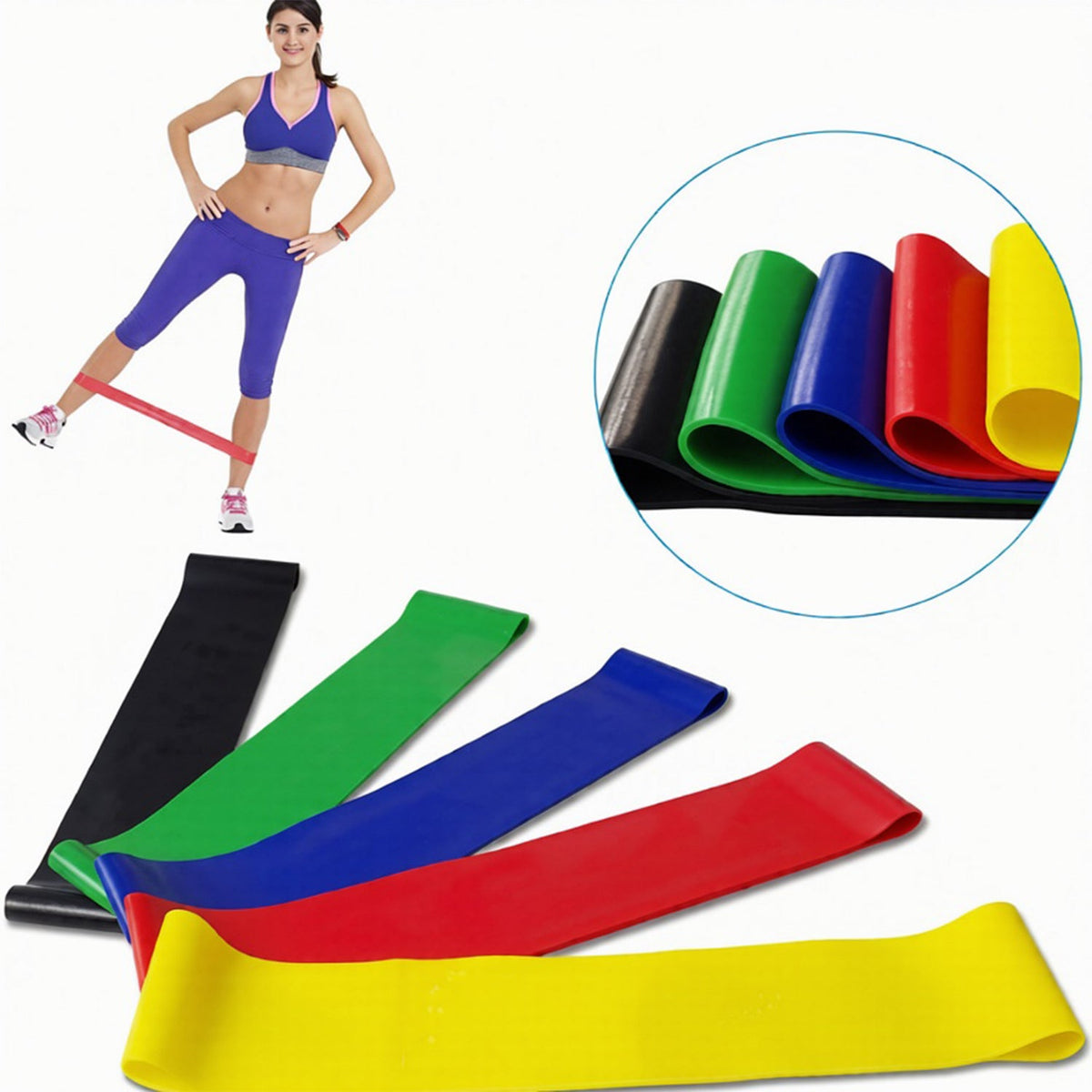 Set of elastic resistance exercise bands in various resistance levels for full body workouts Main image