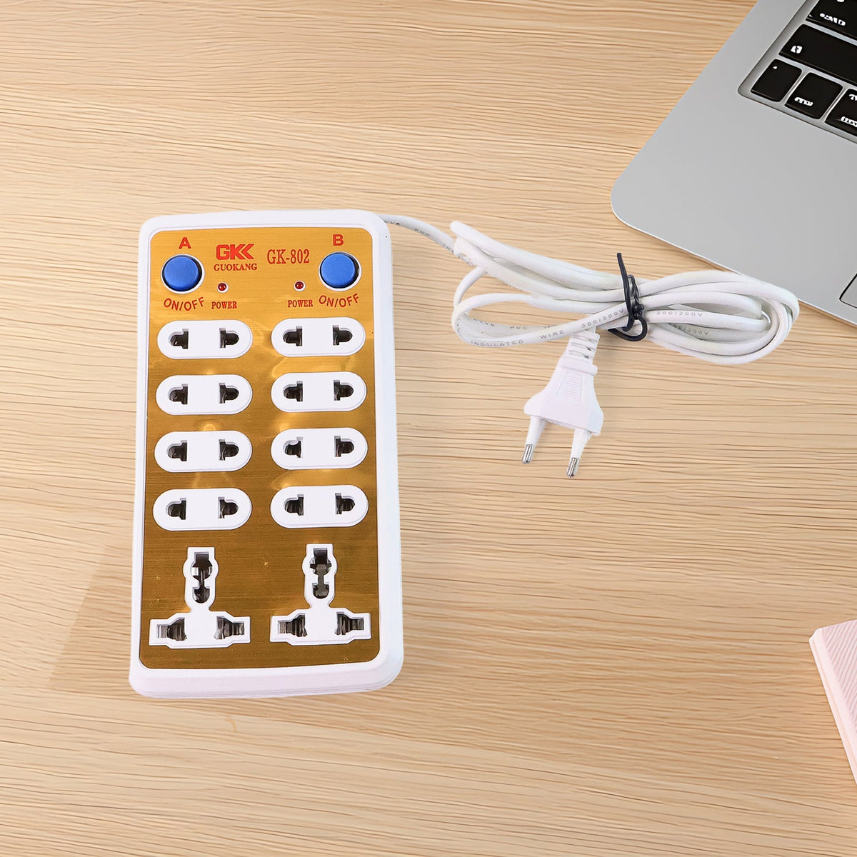 Front view of the Tetherix 10-way extension board with 220V universal sockets. Main image