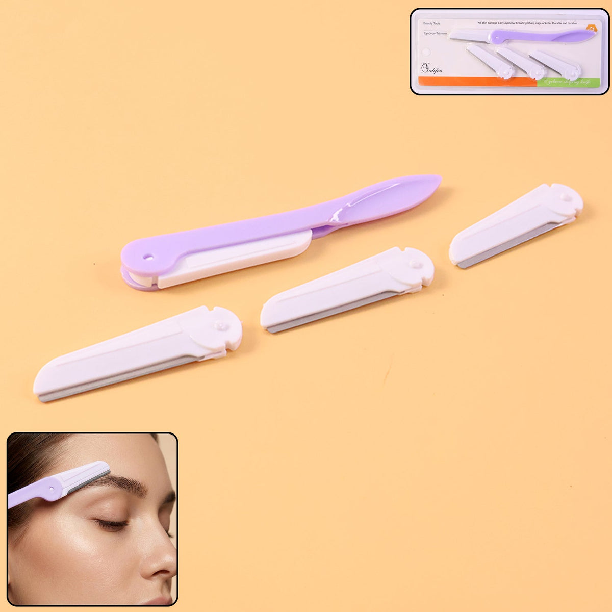 Eyebrow razor with 3 replaceable blades for precise facial grooming Main image