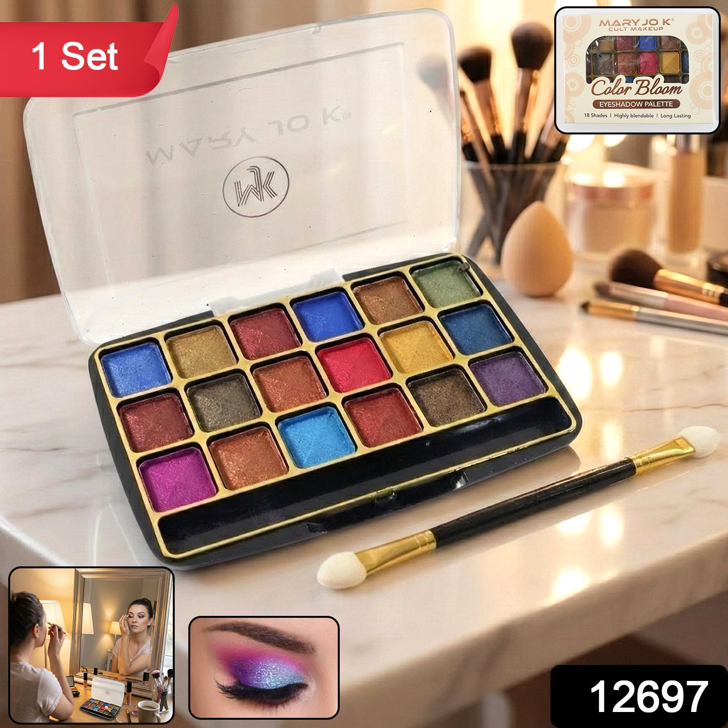 18-Color Shimmer Eyeshadow Palette – Vibrant, Long-Lasting Shades Secondary image