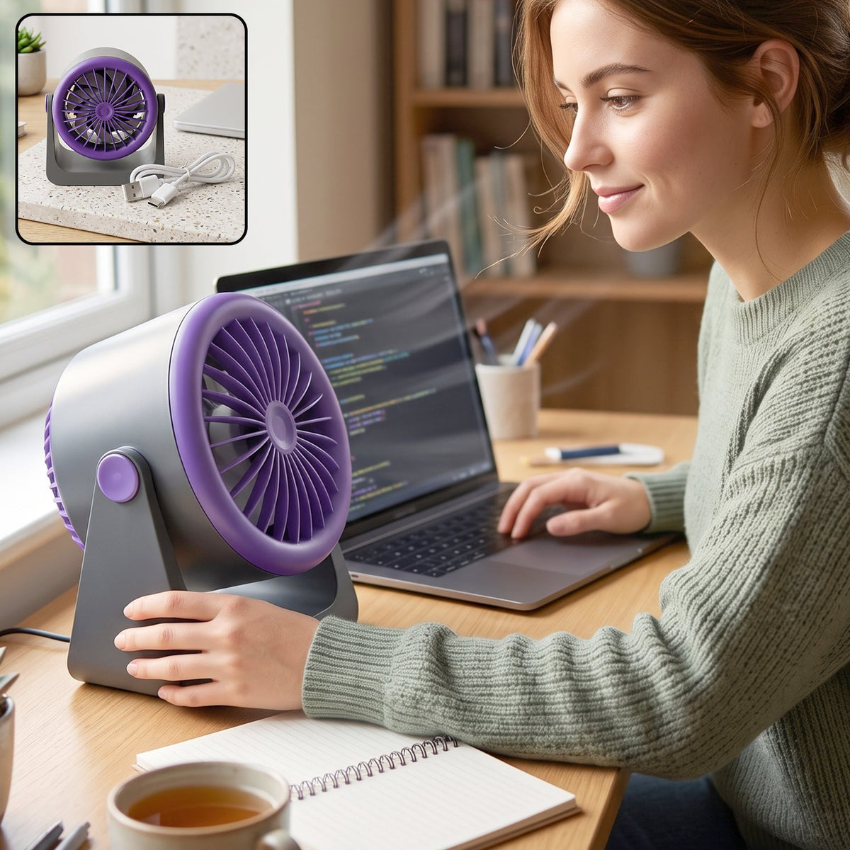 Personal desktop air circulation fan, portable USB desk fan (1 pc) Main image