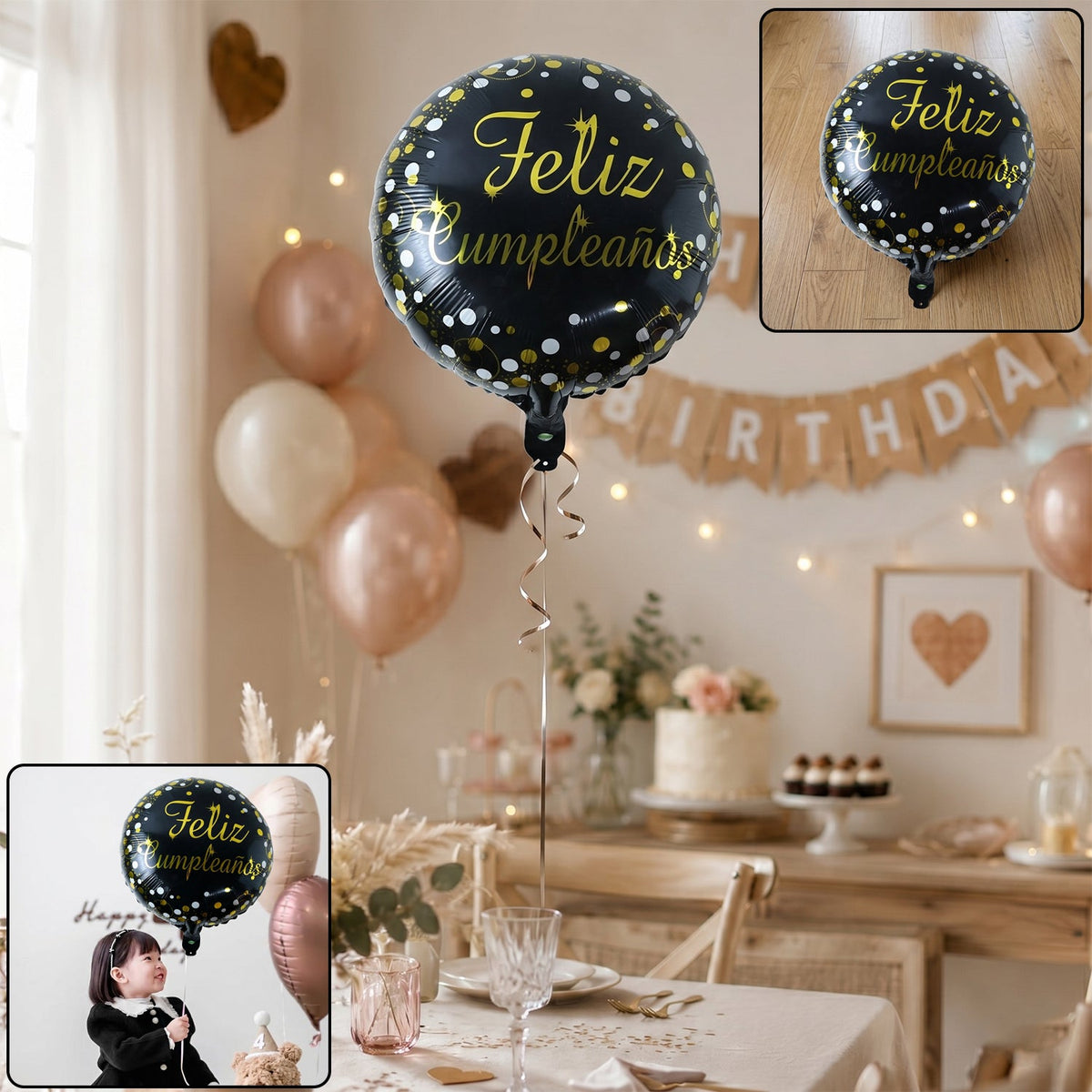 Bright black round foil balloon for birthday celebrations Main image