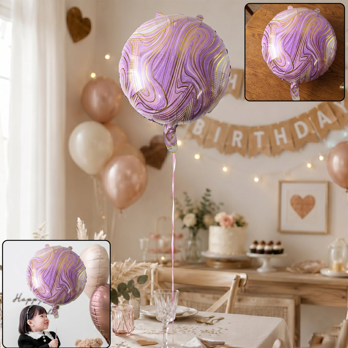 Bright round marble foil balloon for party decoration Main image