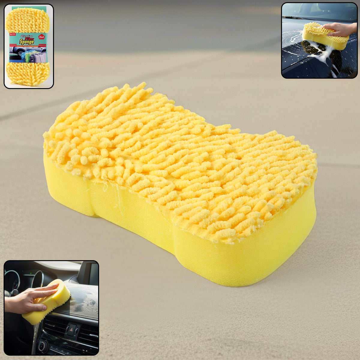 Microfiber car washing sponge with dual cleaning surfaces Main image