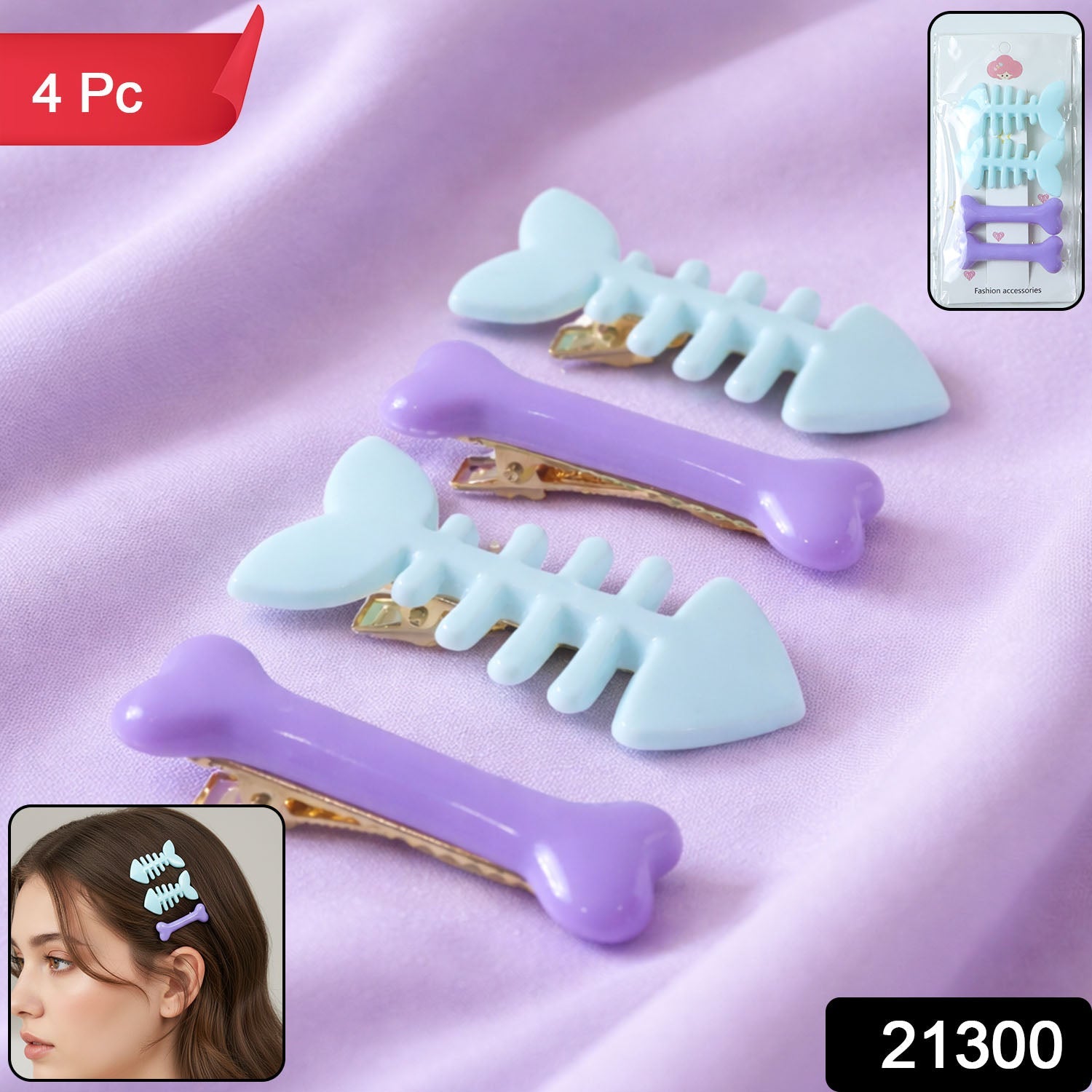Fishbone Hair Clip Set – Cute & Strong Grip Pack of 4 Secondary image