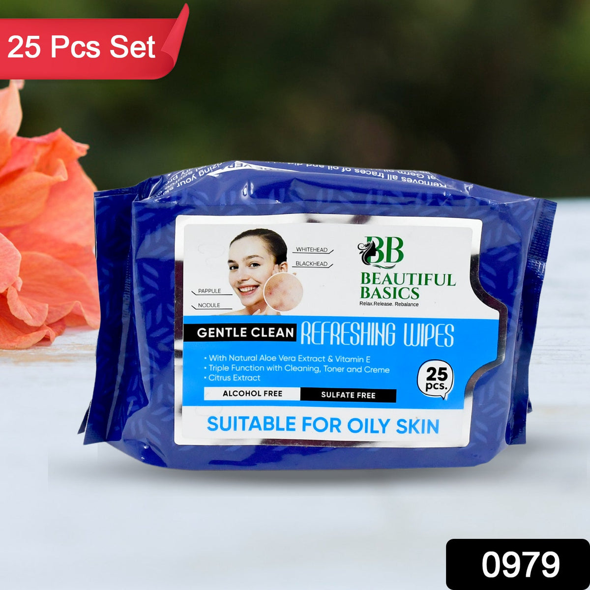 Refreshing Facial Cleansing Wet Wipes pack with fruit extract. Main image