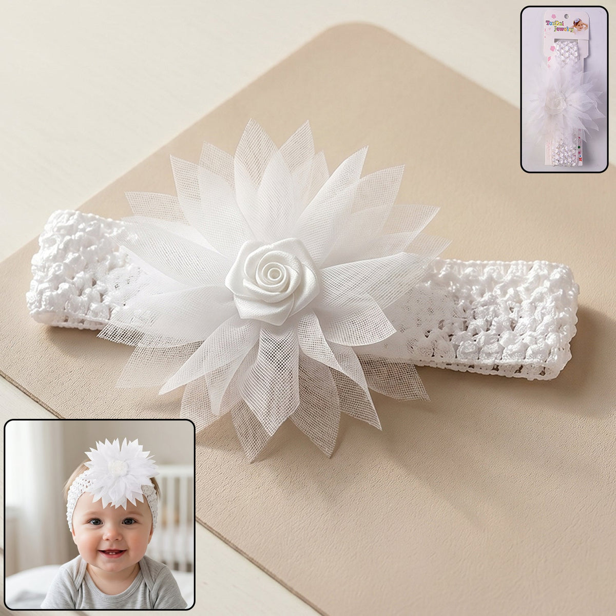 Cute floral baby headband with soft elastic band and stylish bow for infants Main image