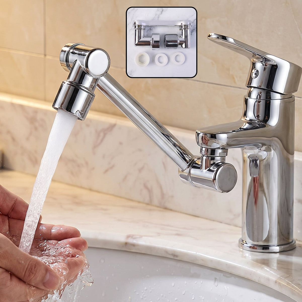 Rotatable faucet splash head extension with swivel arm tap nozzle (1 pc) Main image